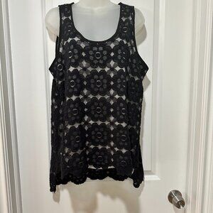 August Silk Sleeveless Black Lace Hi-Low Top, Size L